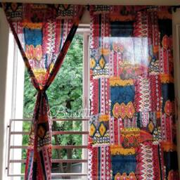 Colorful Bright Red & Navy Eclectic Curtains For Living Room, Bedroom, Nursery, Kitchen, Can Be Customized in All Styles Blackout - thumbnail 3