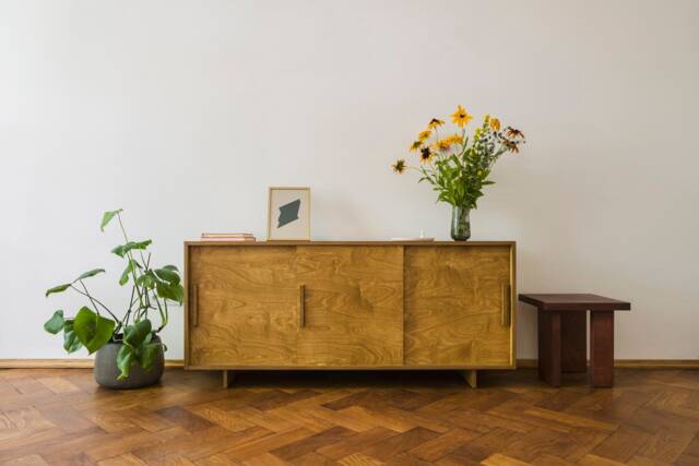 Ototo.15 Minimalist Plywood Sideboard With Sliding Doors Japandi Style, Modern Sideboard, Scandinavian Chest Of Drawers, Bookcase - image 1