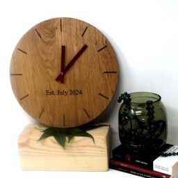 Solid Oak Wall Clock With Engraved Wedding Date - thumbnail 2