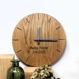 Solid Oak Wall Clock With Engraved Wedding Date - thumbnail 1