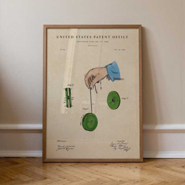 Yo-Yo Patent Print Hand-Painted Watercolor Wall Art - image 1