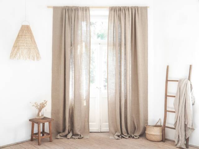 Rustic Linen Curtain Panel - Rod Pocket Or Tape - image 1
