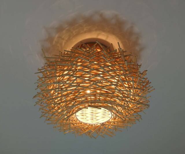 Rattan Flush Mount Lighting Fixture, Bird Nest Ceiling Lamp, Lampshade Width 11 - image 1