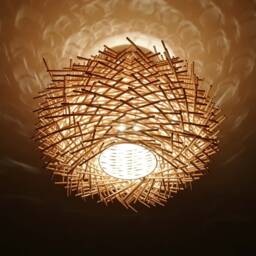 Rattan Flush Mount Lighting Fixture, Bird Nest Ceiling Lamp, Lampshade Width 11 - thumbnail 2