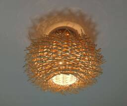 Rattan Flush Mount Lighting Fixture, Bird Nest Ceiling Lamp, Lampshade Width 11