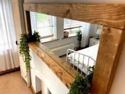 Handmade Wooden Mirror With Shelf, English Oak Waxed Rustic Farmhouse Wall D??cor - thumbnail 1