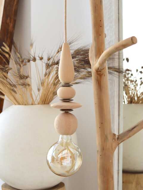Wooden Bead Pendant Light Modern Geometric Hanging Lamp - image 1