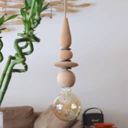 Wooden Bead Pendant Light Modern Geometric Hanging Lamp - thumbnail 3