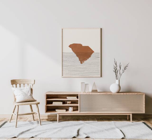 Boho Decor - South Carolina Mid Century Wall Art, Minimalist Art & Abstract Print, State Map Print - image 1