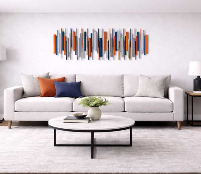 Blue & Orange Wood Wall Sculpture Handmade Contemporary Art, Signal Flame - image 1