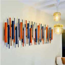 Blue & Orange Wood Wall Sculpture Handmade Contemporary Art, Signal Flame - thumbnail 2