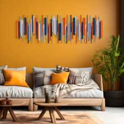 Blue & Orange Wood Wall Sculpture Handmade Contemporary Art, Signal Flame - thumbnail 3
