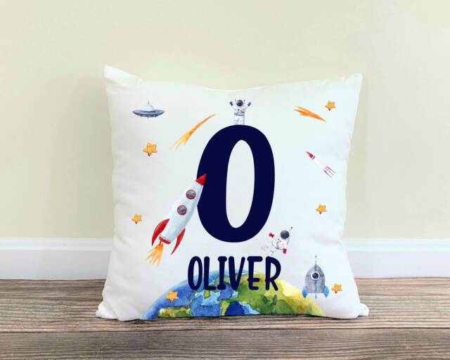 Personalised Space Cushion Gift , Printed Name Design, Themed Cushion, Rocket Pillow For Girls Boys Bedroom Christmas - image 1