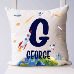 Personalised Space Cushion Gift , Printed Name Design, Themed Cushion, Rocket Pillow For Girls Boys Bedroom Christmas - thumbnail 3