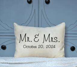 Personalized Pillow, Wedding Gift, 2nd Anniversary, Cotton, Mr. & Mrs., Anniversary Pillow, Christmas Gift Idea, Casual Cotton Anniversary - thumbnail 1