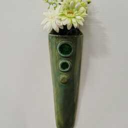 Hand Made Green Ceramic & Glass Pottery Wall Hanging Vase Planter Indoor Outdoor - thumbnail 2