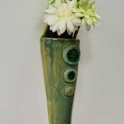 Hand Made Green Ceramic & Glass Pottery Wall Hanging Vase Planter Indoor Outdoor - thumbnail 3