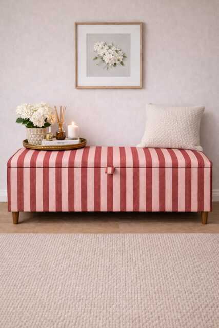 Handmade Striped Storage Bench Woodchip & Magnolia Jockey Linen Ottoman - image 1