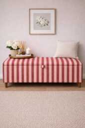 Handmade Striped Storage Bench Woodchip & Magnolia Jockey Linen Ottoman