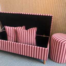 Handmade Striped Storage Bench Woodchip & Magnolia Jockey Linen Ottoman - thumbnail 2