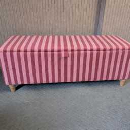 Handmade Striped Storage Bench Woodchip & Magnolia Jockey Linen Ottoman - thumbnail 3