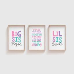 Set Of 3 Playroom Prints, Sister Bedroom Sibling Pink Purple Teal, Wall Art, Shared Bedroom, Girls Decor - thumbnail 2