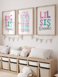 Set Of 3 Playroom Prints, Sister Bedroom Sibling Pink Purple Teal, Wall Art, Shared Bedroom, Girls Decor - thumbnail 1