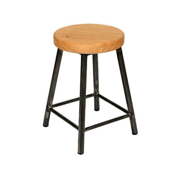 Rosie Broadoak - Low Chunky Round Frame Bar Stool With Oak Seat - image 1