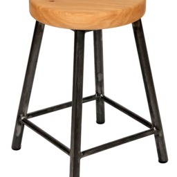 Rosie Broadoak - Low Chunky Round Frame Bar Stool With Oak Seat - thumbnail 2