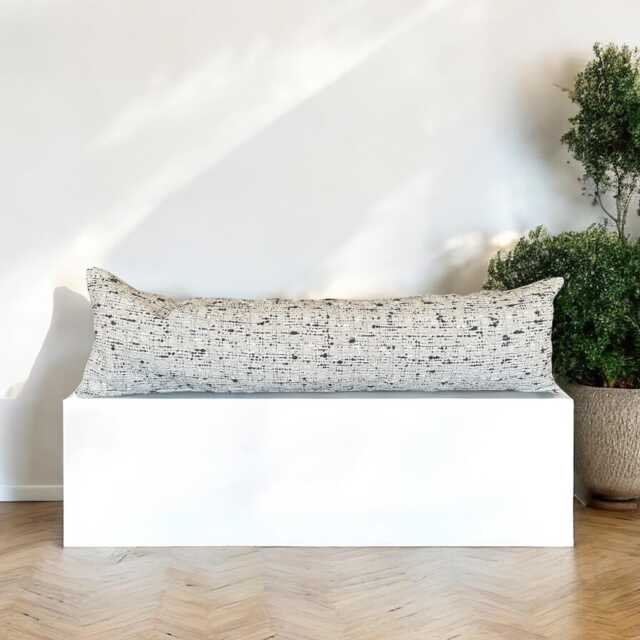 Woven Lumbar Pillow Long Black Gray Offwhite Chunky Textured Case Boho & Cozy Home Decor For Bed Sofa Bench - image 1