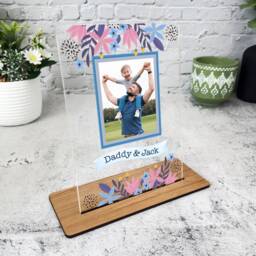 Gift For Dad Floral Blue Frame Photo Personalised Acrylic Plaque - Gift, Custom