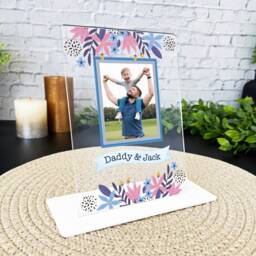 Gift For Dad Floral Blue Frame Photo Personalised Acrylic Plaque - Gift, Custom - thumbnail 2