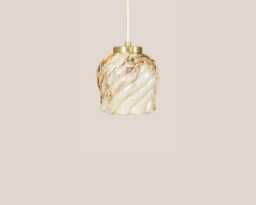 Brina Vintage Pendant Light Mcm Hanging Ribbed Glass Lamp Retro Ceiling Fixture Yugoslavia Gold Brass - thumbnail 1