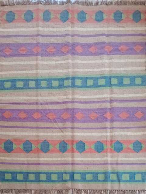 Handwoven Wool Jute Kilim Rug - Pastel Geometric For Living Room, Bedroom & Hallway - image 1