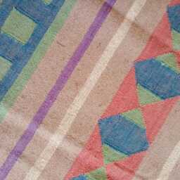 Handwoven Wool Jute Kilim Rug - Pastel Geometric For Living Room, Bedroom & Hallway - thumbnail 4