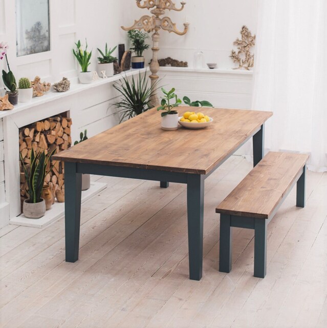 Bakery Table Dining Set With Benches - Rustic & Reclaimed Handmade in The UK - image 1