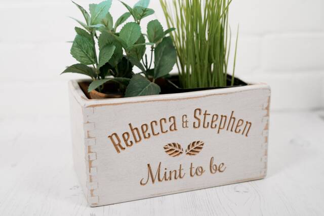 Wooden Carved Shabby Chic Personalised Plant Pot - Indoor Planter Storage Holder Anniversary Gift Wedding Present - image 1