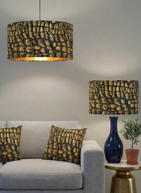 Handmade By Order Luxury Golden Crocodile Skin Velvet Drum Lamp Shade Pendant Light All Shapes & Sizes Available - image 1
