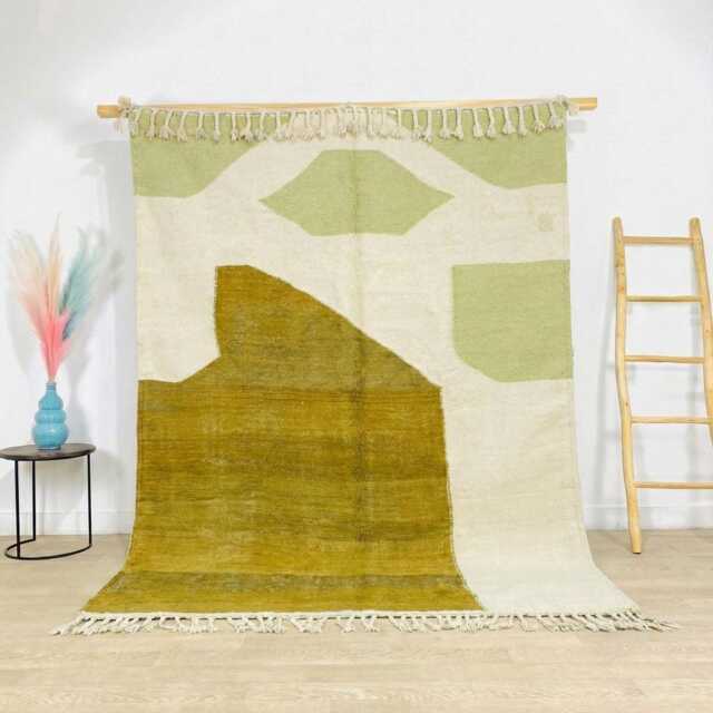 Olive Green & Chartreuse Abstract Kilim Rug - Large 9x12 Moroccan Area Handmade Berber Flatweave Modern Earth Tone Decor - image 1