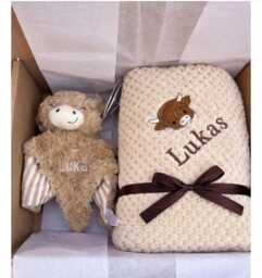 Personalised Baby Blanket Gift Set Highland Cow Comforter Toy Embroidered Name