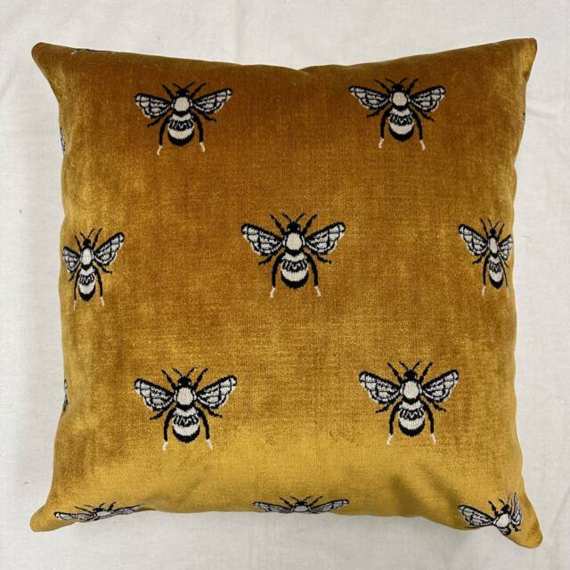 Bee Pillow Cover Only-Bumble Bee Pillow-Yellow Pillow-Queen & Black Pillow-Velvet Yellow - image 1