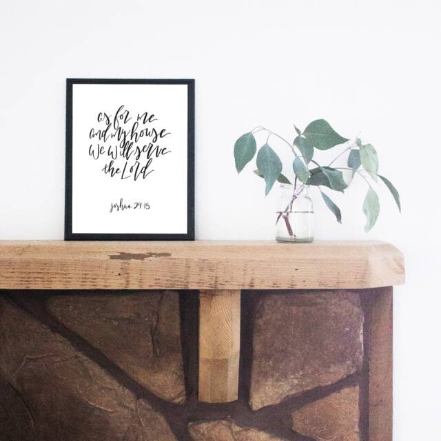 As For Me & My House Joshua 2415 Print, Digital Download, Scripture Quote, Wall Art, Printable Decor, Black & White, Bible Verse - image 1