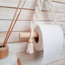 Natural Toilet Paper Holder Macrame Wall Hanging Bathroom Decoration Nordic Decor New Home Gift Recycled Cotton Cord Off White Wood