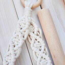 Natural Toilet Paper Holder Macrame Wall Hanging Bathroom Decoration Nordic Decor New Home Gift Recycled Cotton Cord Off White Wood - thumbnail 3