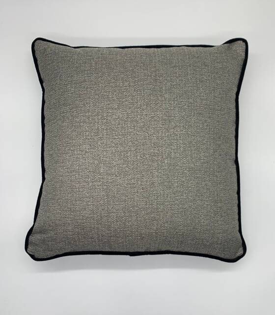 stylish Grey Weave Textured Cushion Piped in Black Velvet Piping Cover Only