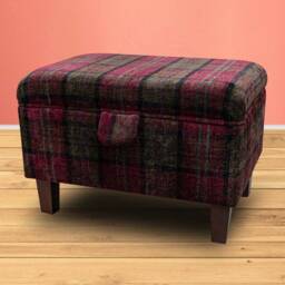 Handmade Red Tartan Storage Ottoman - Lana Traditional Upholstery Fabric Bespoke British Made - thumbnail 4