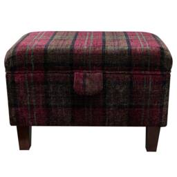 Handmade Red Tartan Storage Ottoman - Lana Traditional Upholstery Fabric Bespoke British Made - thumbnail 3