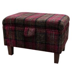 Handmade Red Tartan Storage Ottoman - Lana Traditional Upholstery Fabric Bespoke British Made