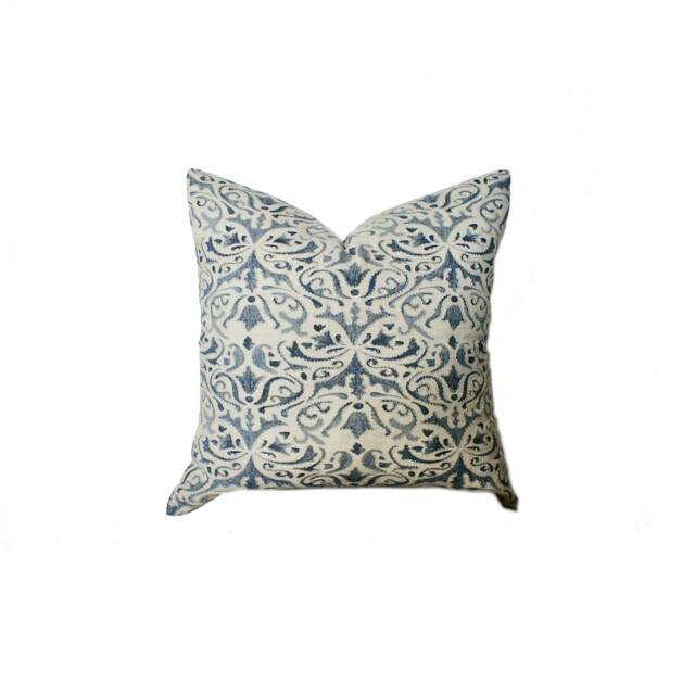 Blue Embroidered Linen Pillow Cover Farmhouse French Country Decor - image 1