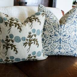 Blue Embroidered Linen Pillow Cover Farmhouse French Country Decor - thumbnail 2